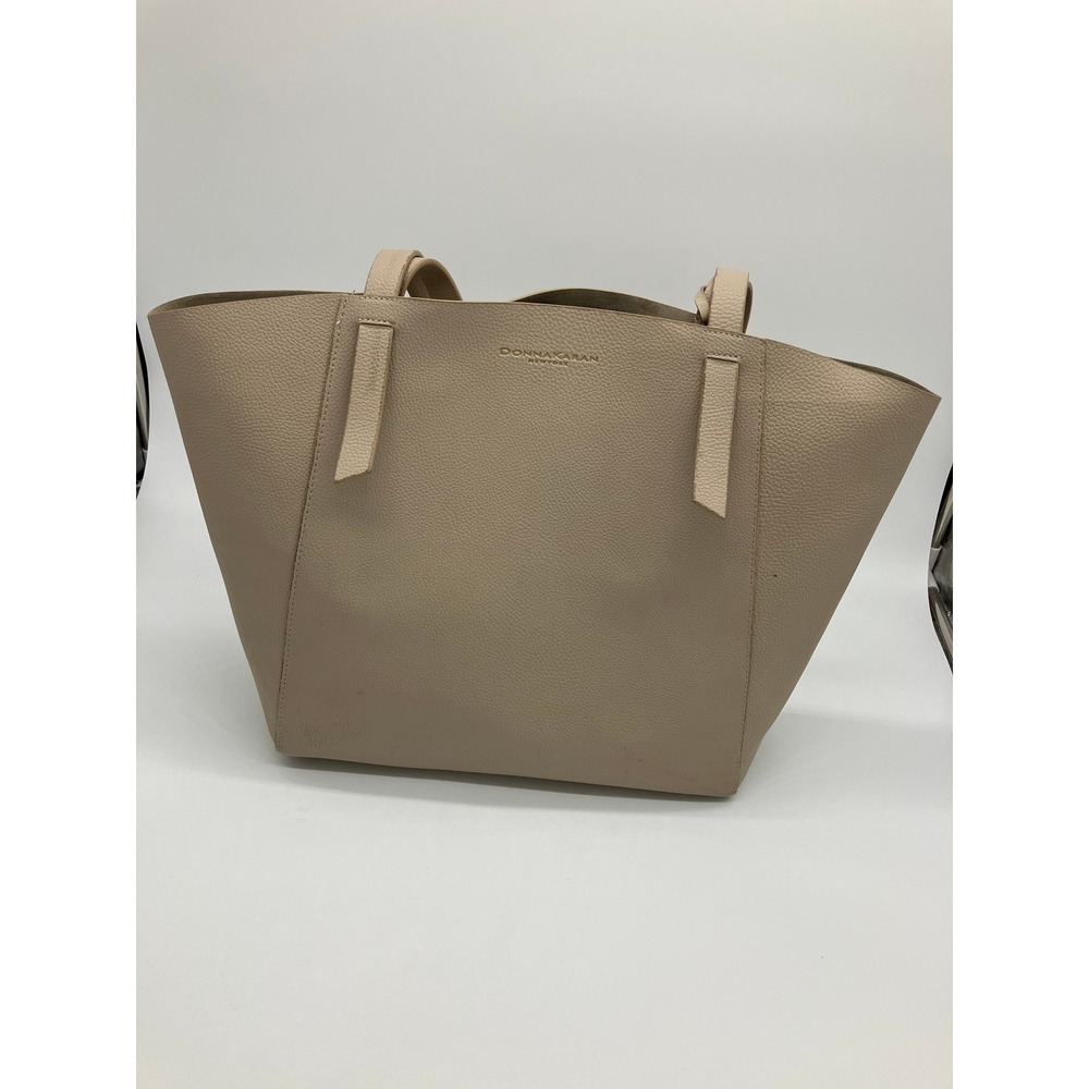 Donna Karan New York Beige Pebbled Leather Tote Bag with Attached Wallet Pouch